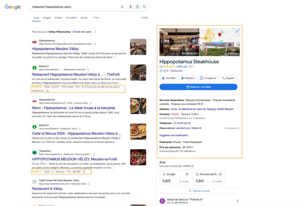 Capture d'écran d'un exemple de rich snippet